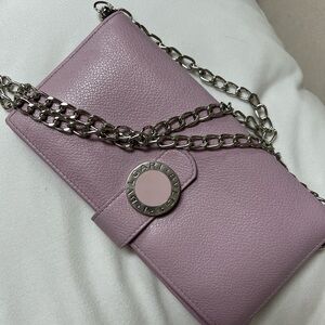 Bulgari Pink Leather wallet with unbranded chain
